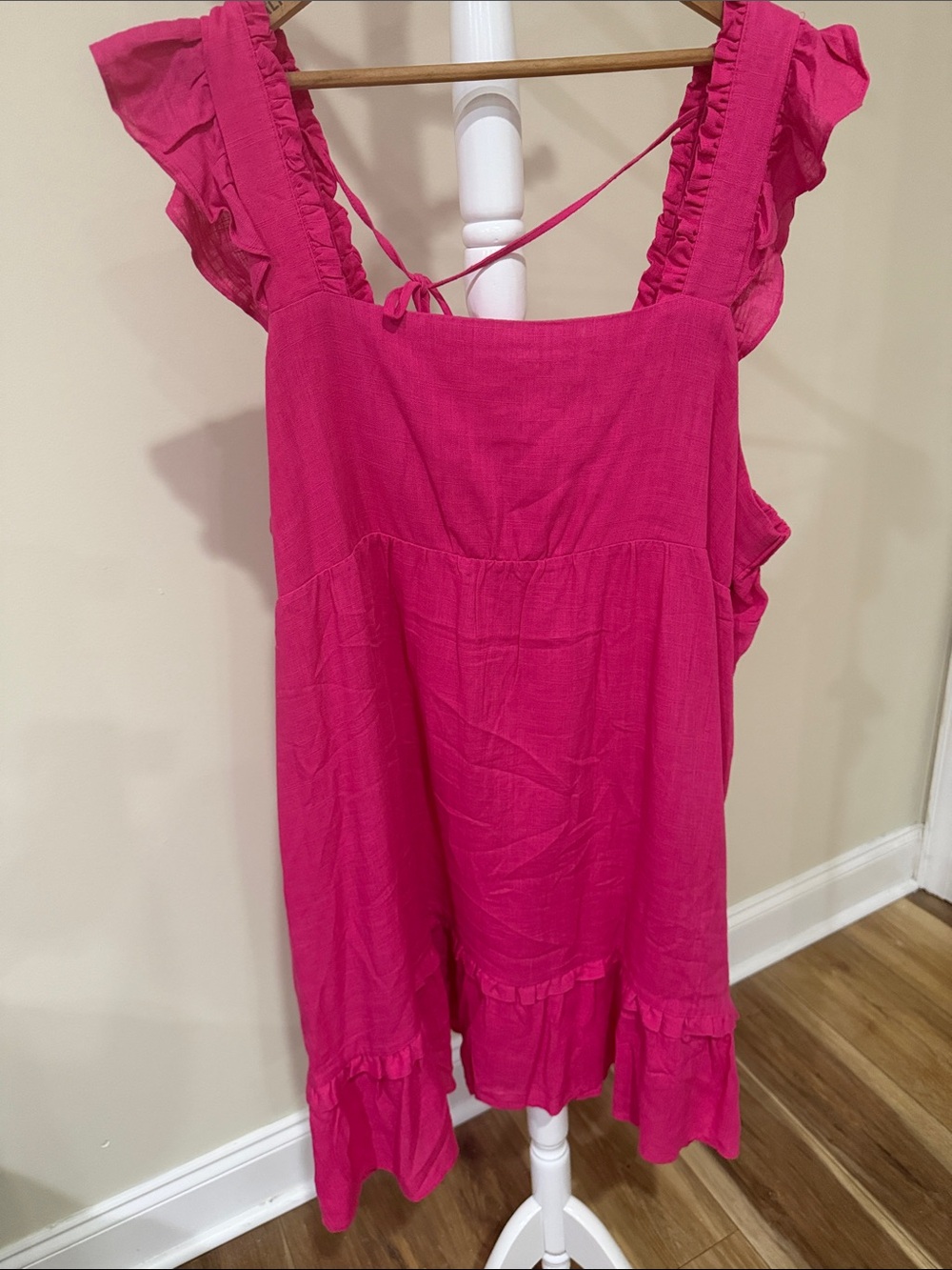 1X XL XXL Ruffled Strap Summer Tunic Apron Dress Hot Pink Fuscia